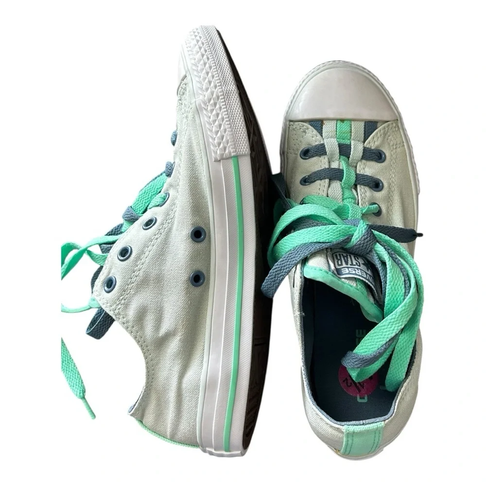 Converse All Star Low Top Kids Gray & Teal Sneakers ‎ Sz 4.5